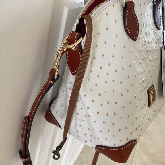 Dooney & Bourke Bone/White Ostrich Leather Dome Satchel Bag Purse Crossbody - Picture 10 of 16